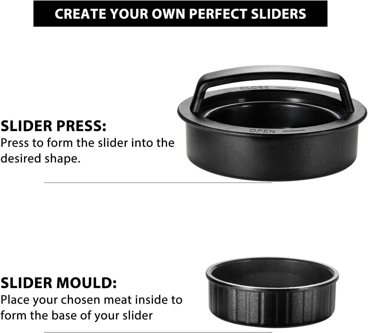 OAMCEG 2 Pack Burger Press Patty Maker, 3 in 1 Hamburger Mold Kit to Make Stuffed Burger, Sliders Burger, Beef Burger, Regular Burger Patties Cookery Mold Non Stick Kitchen Barbecue Tool