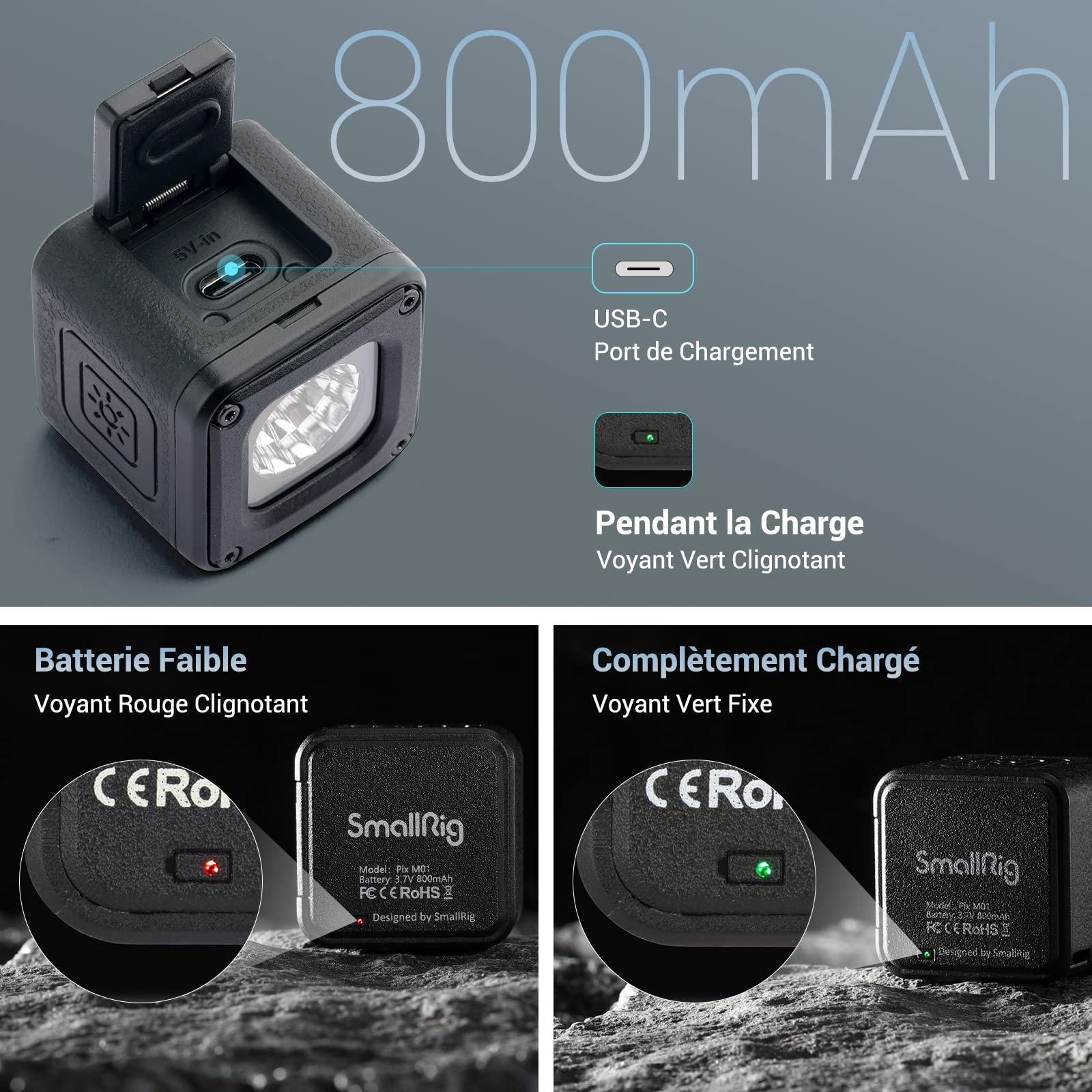SMALLRIG RM01 Kit d'Éclairage Vidéo LED (3 Pièces), Kit d'Éclairage pour Appareil Photo Portable Étanche Mini Cube pour Smartphone, Appareil Photo d'action et Reflex Numérique - 3469