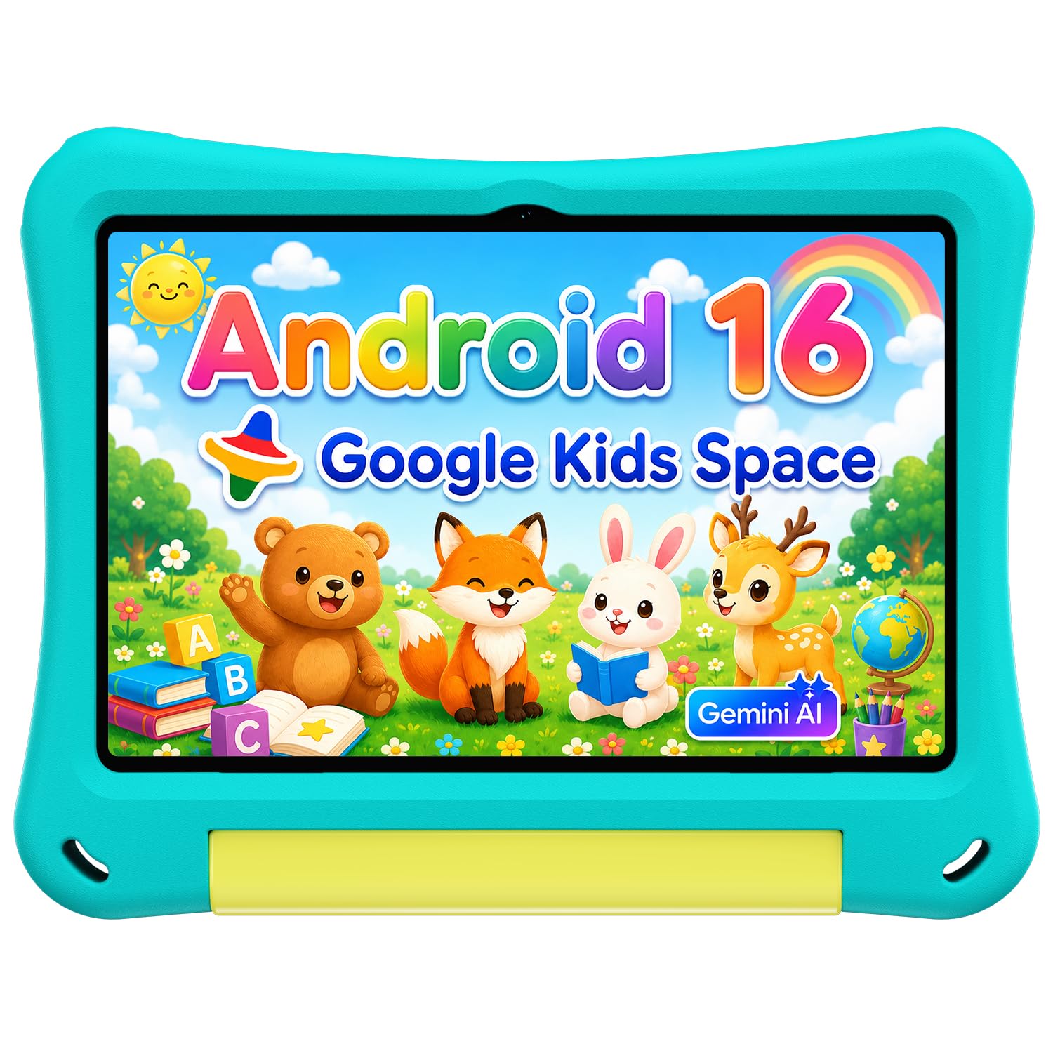 Kids Tablet 10 Inch, Android 16 Tablet for Kids, Parental Controls, Teal | Octa-Core, 16GB RAM+32GB ROM, 1TB Expandable, Dual