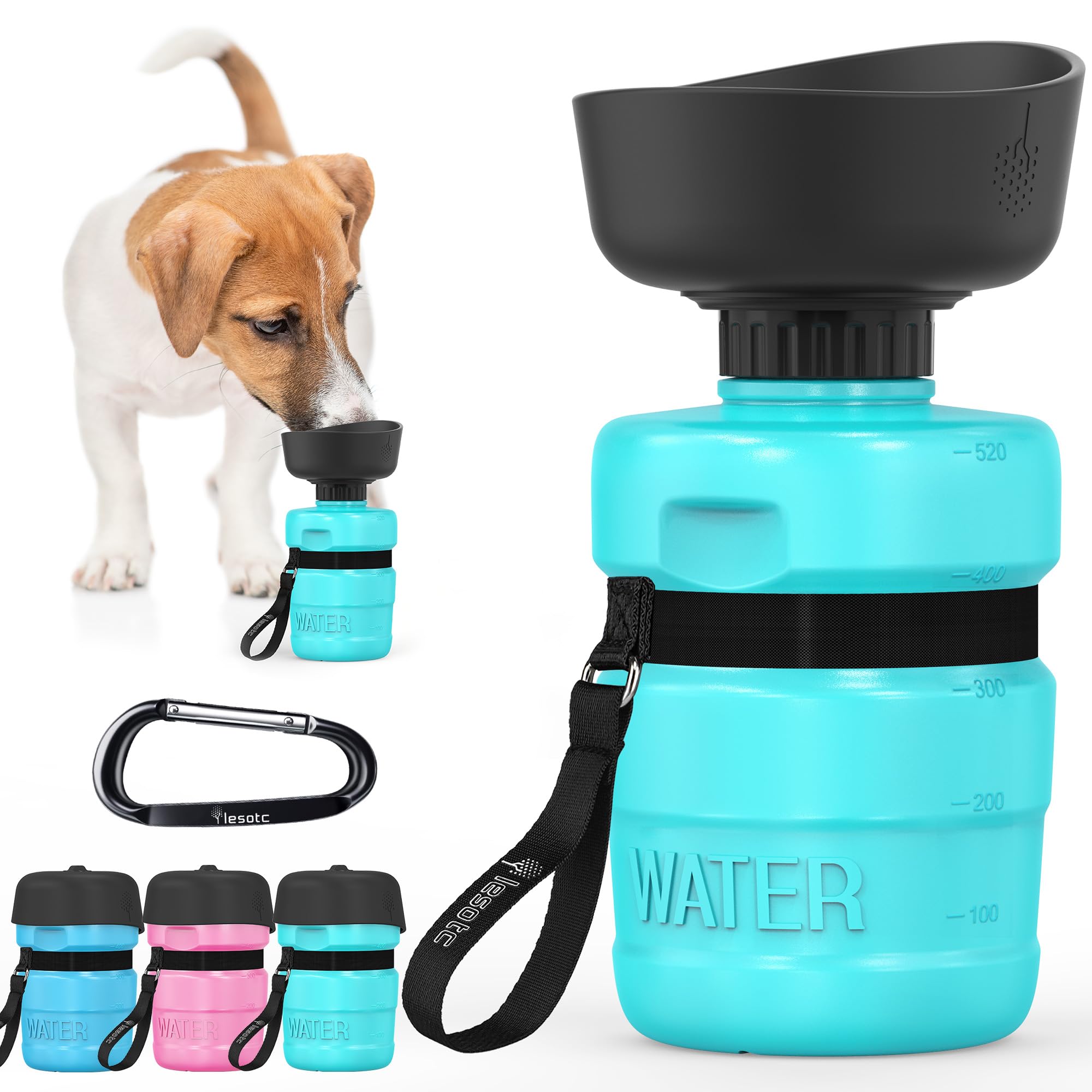 lesotc 520ml Hundetrinkflasche für unterwegs, Faltbare Hund Auslaufsicher Wasserflasche, Hunde Wasserspender für Täglich Spazieren Gehen Reisen Campen, Blau