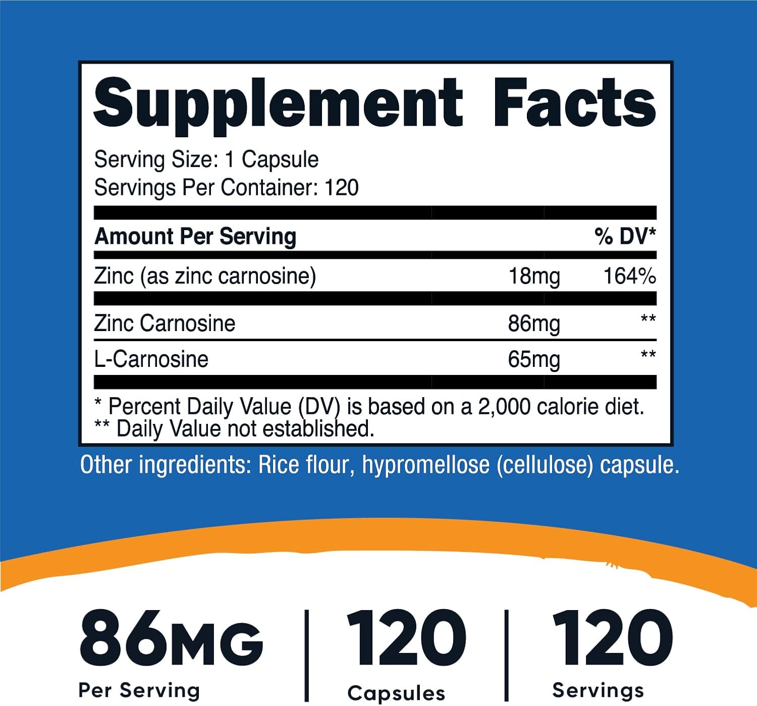 Buy Nutricost Zinc Carnosine 86mg, 120 Capsules NonGMO, Gluten Free, Zinc LCarnosine