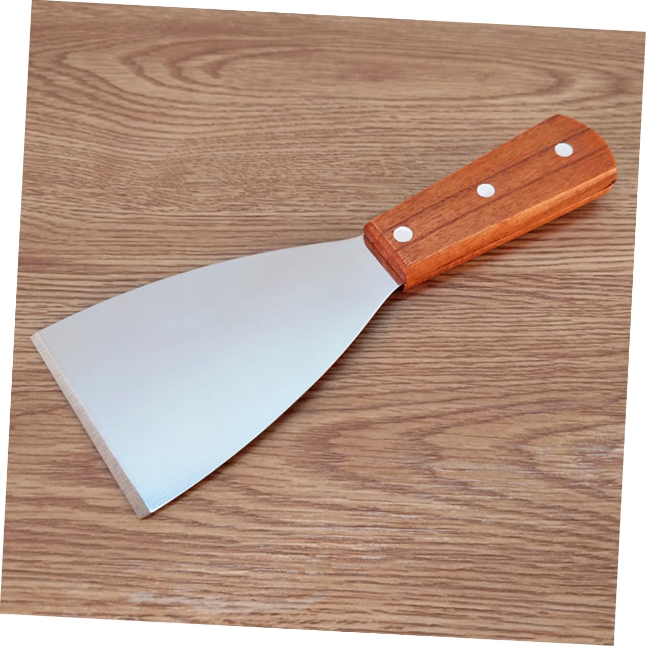 CIYODO Non-slip Wooden Handle Stainless Steel Scrapers Large 22x10cm Small 21x7.5cm Versatile for Cake Pizza Steak Pancake