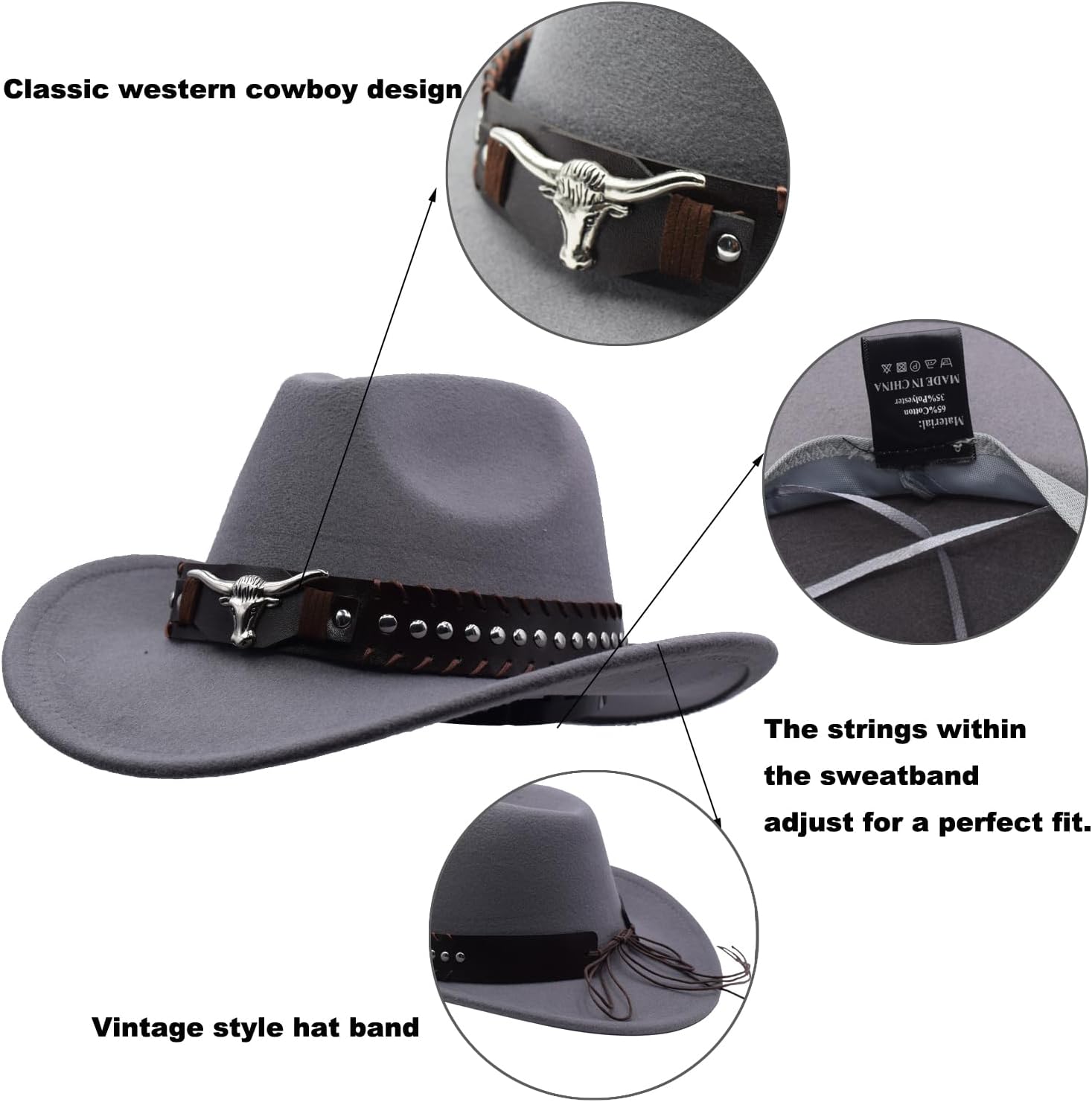 Unisex Western Cowboy Hat Fur Felt Cowgirl Hats Wide Brim with Belt Buckle - Image 3