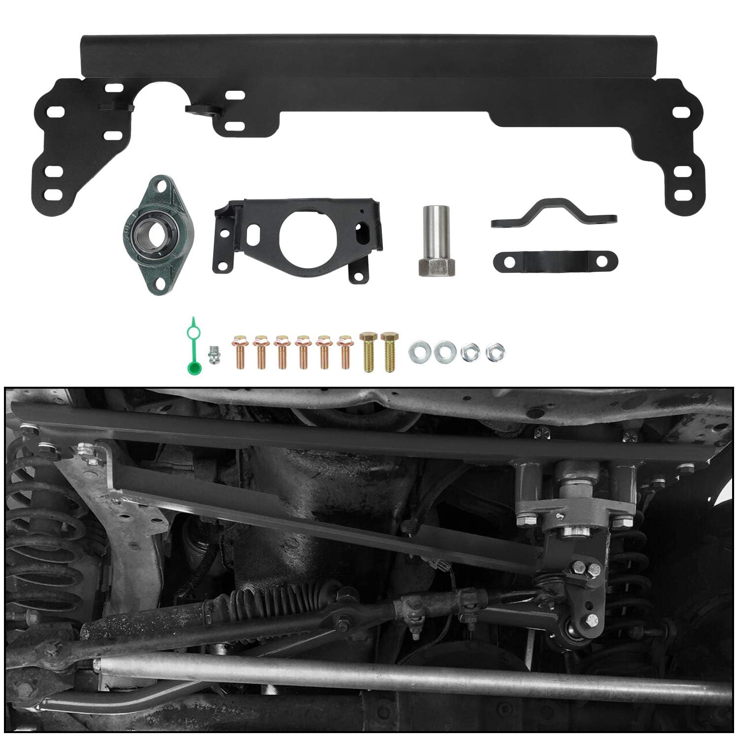ECOTRIC Steering Box Brace Compatible with 1984-2001 Cherokee XJ Steel W/Sector Shaft Support Steel Powder Coated Black