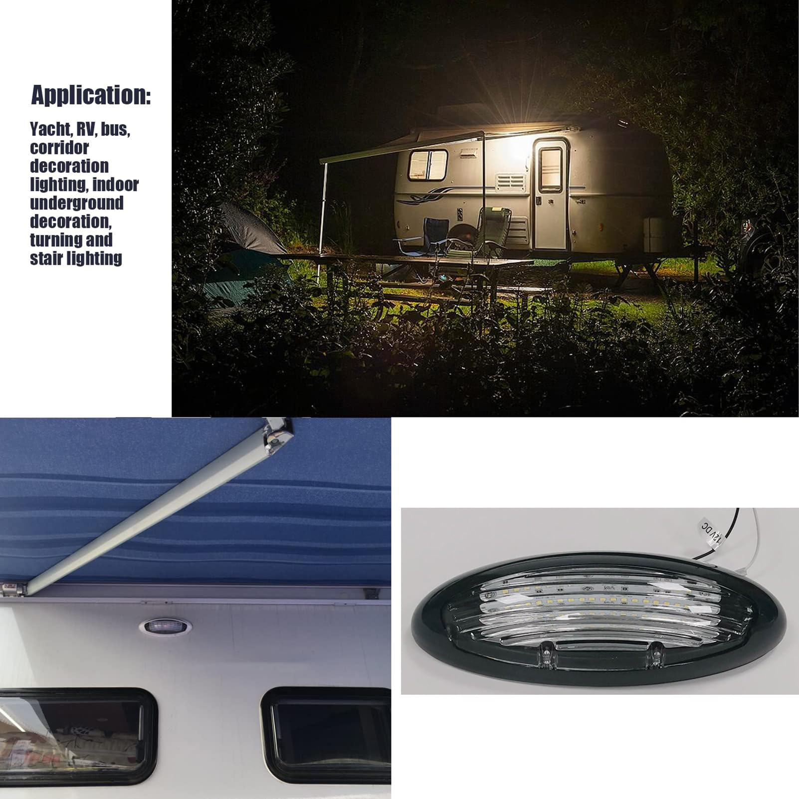 FOTN Lampa LED na werandę 12 V, czarna markiza zewnętrzna lampa ścienna wodoodporna IP66 7,6 W do kampera, kampera, łodzi, jachtu, statku