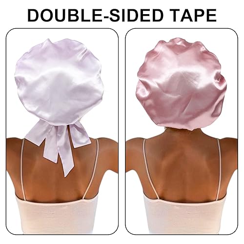 Miniatura 4 de Gorro de satén de seda para dormir, para mujer, banda elástica para cabello rizado, envoltura de cabello de seda (azul zafiro + azul claro)