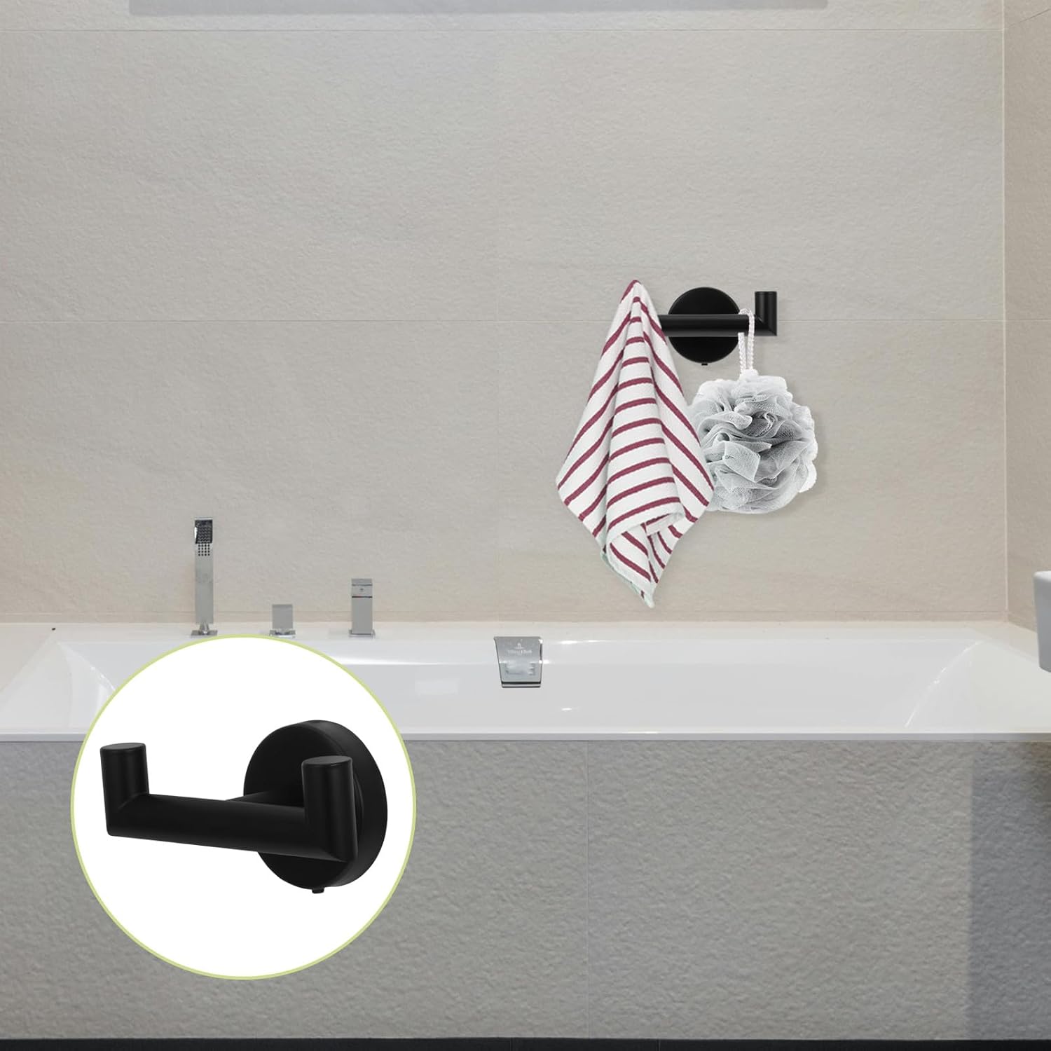 YARNOW 2pcs Black Double Towel Hooks Wall Mounted Stainless Steel Bathroom Hooks for Towels Robes Clothes Space-Saving Organizer