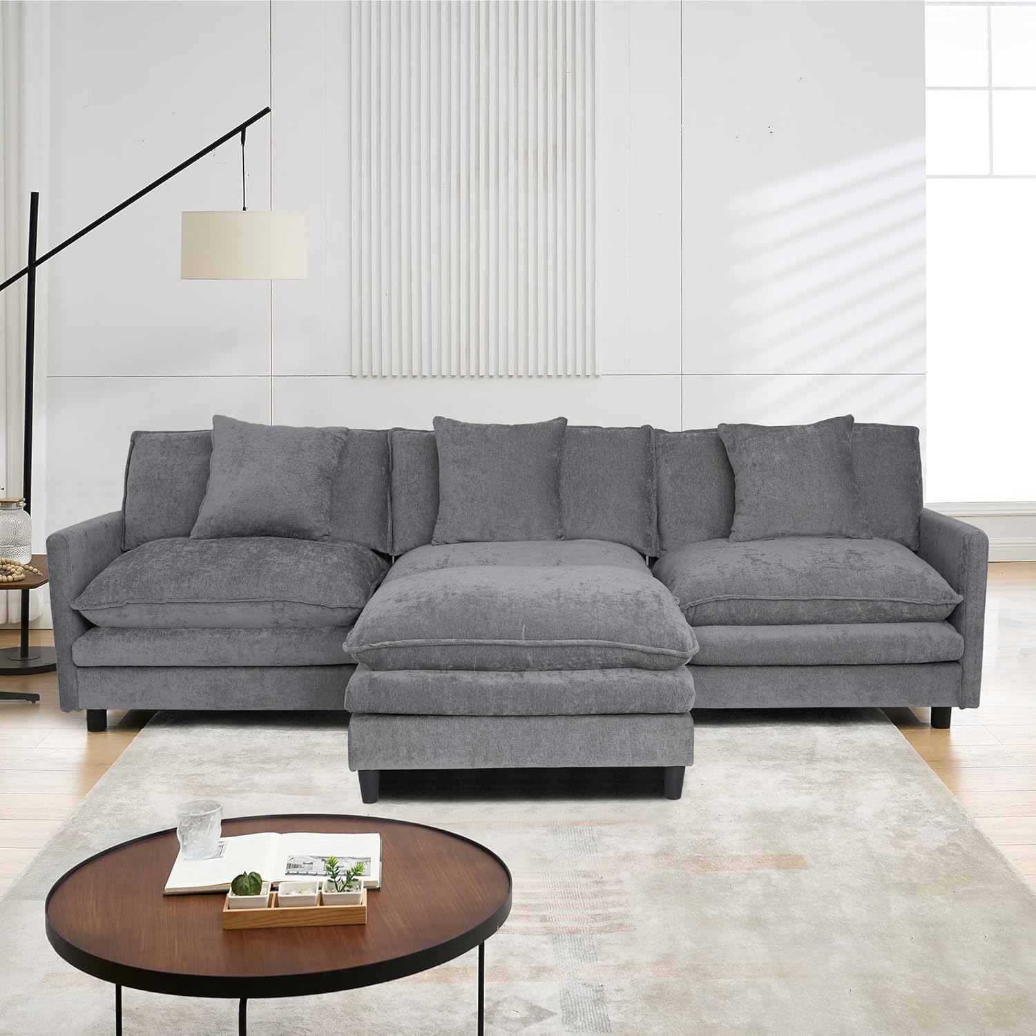 Modular Convertible Sectional Couch, L-Shaped 4 Seat Sofa with Reversible Chaise, Deep Seat Cloud Couch Sleeper Sofa Bed Chenille Fabric with Pillow for Living Room, Bedroom and Apartment