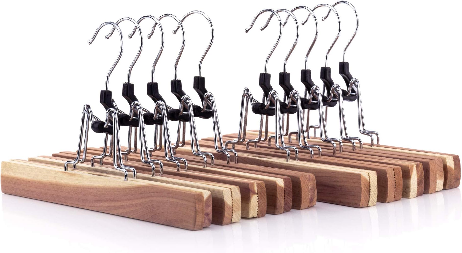 Pack of 10 Skirt and Pants Hangers with Clamp Clips, 10.6inch American Cedar Wood Hanger