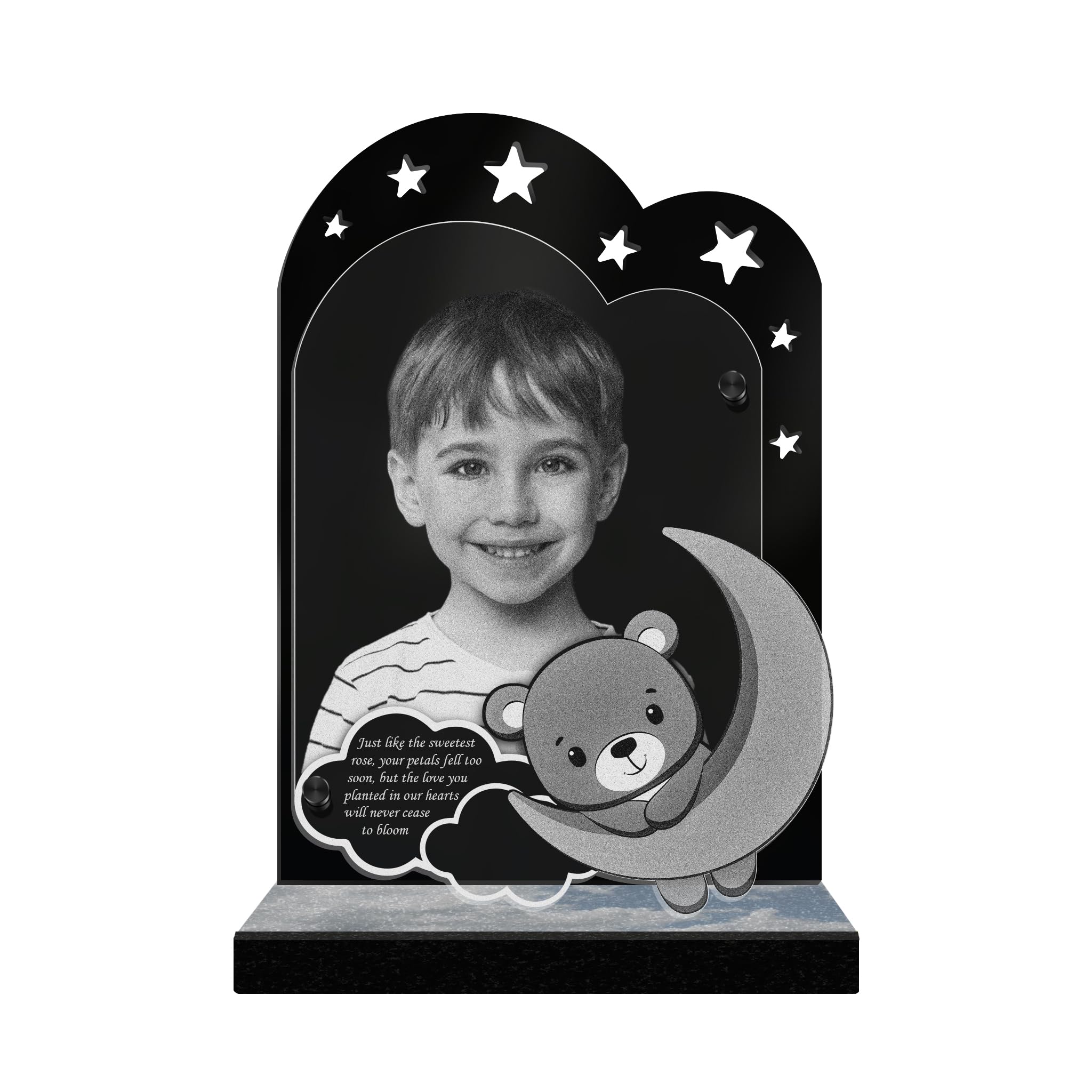 ETERNEL - Personalized Funeral Plaque Bear Cloud and Moon - Customizable Photo and Text, laser-engraved funeral plaque for tribute, plexiglass, cemetery plaque, mortuary, funerals