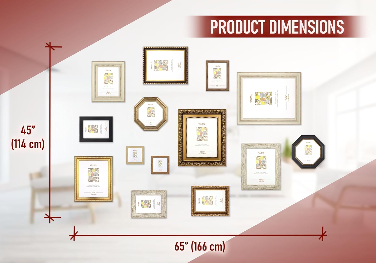 14 Piece Assorted Vintage Gallery Wall Frame Set - Different Size Antique Picture Frame Collage for Wall - Ornate Gold and Rustic Wooden Frames for Art, Paintings or Family Photos - Baroque French Style Decor