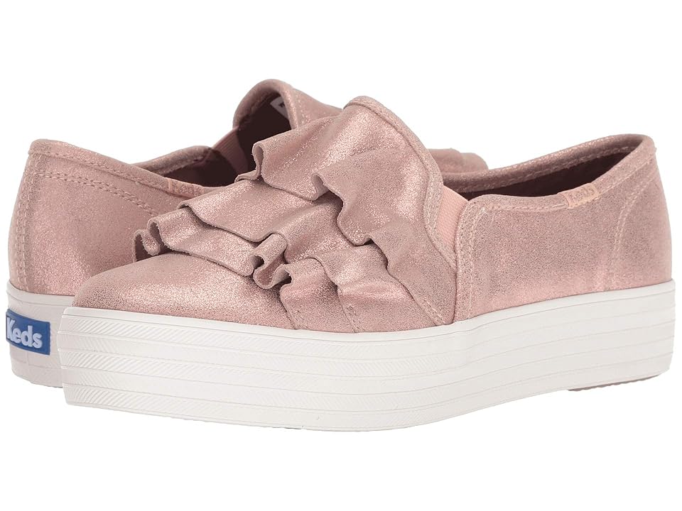 

Keds Triple Ruffle Glitter Suede (Rose) Women's Slip on Shoes