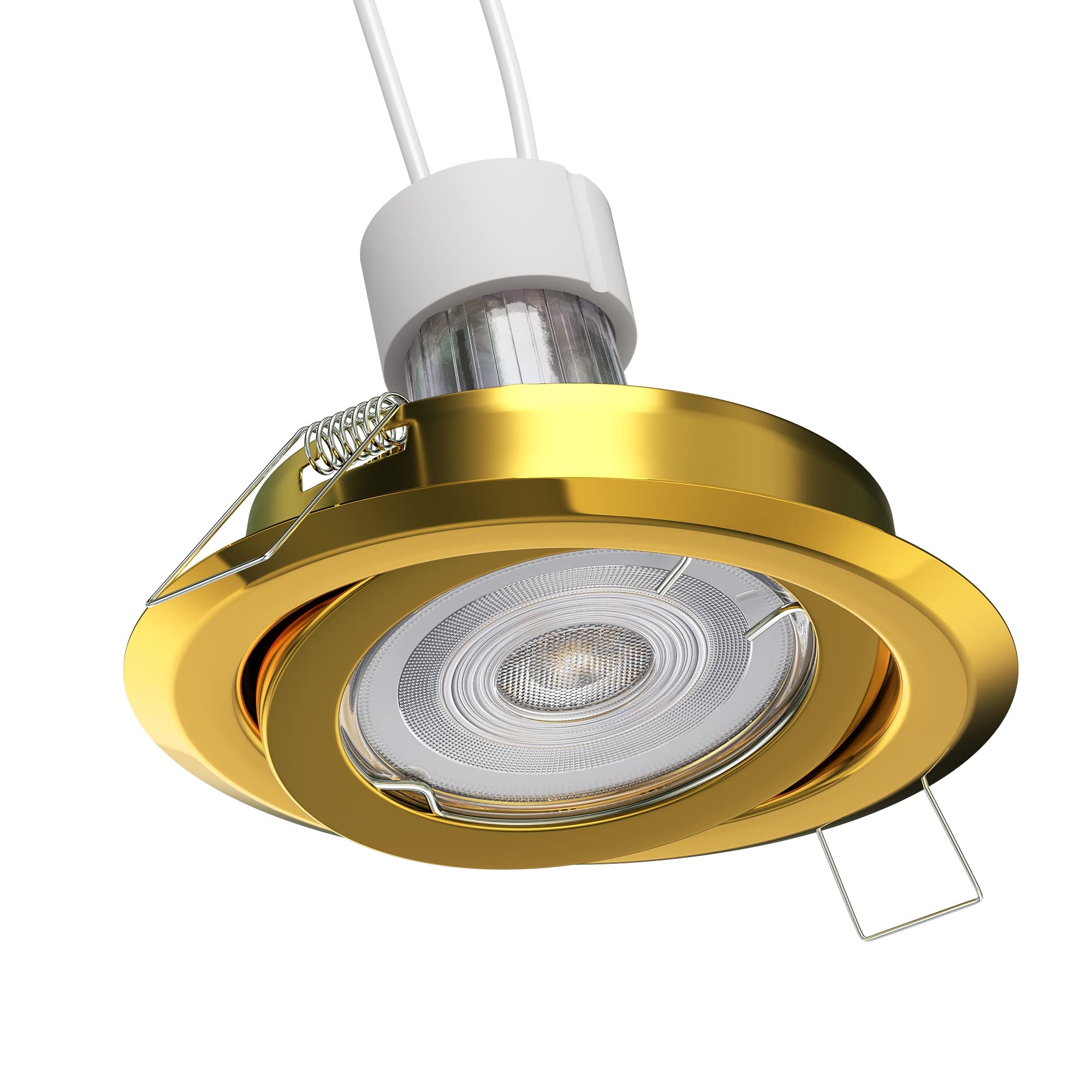 ledscom.de Deckeneinbaurahmen FABI, rund, schwenkbar, gold glänzend (GU10/MR16/GU5,3/50mm), PAR16, warmweiß, 374lm, 70°, 3-Stufen-Dimmer