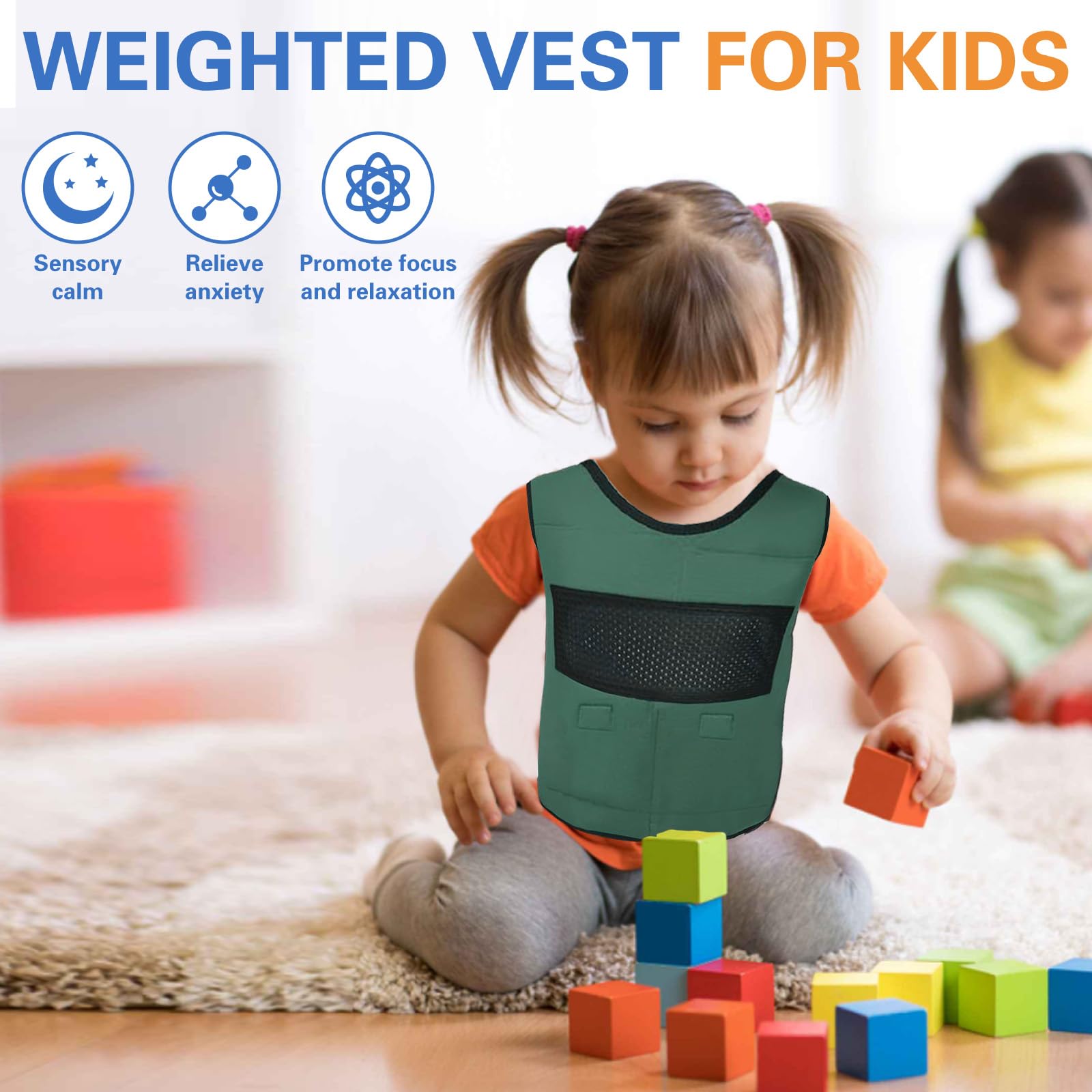 Vest for Kids Including 6 Removable Weights (Green, Small)