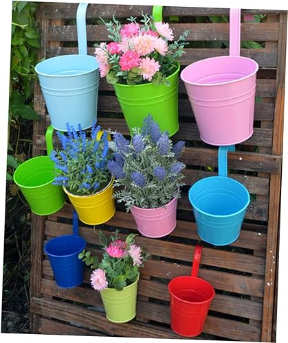 Miniatura 4 de Yardwe Soporte para plantas montado en la pared, macetas para plantas, macetas de metal para interiores, cubeta de barandilla, maceta colgante,