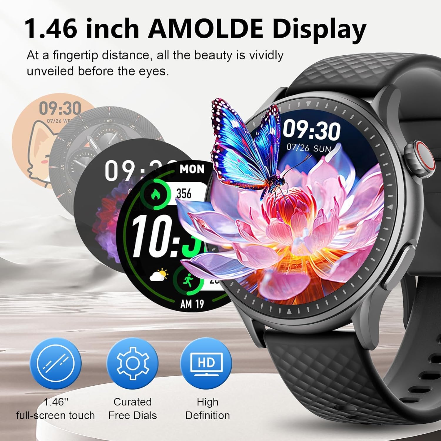 Smart Watch for Men Women, 1.46'' AMOLED Ultra-HD Screen Fitness Tracker with Heart Rate/Sleep/SpO2 Monitor, Answer/Make Call, 3ATM Waterproof Smartwatch for iPhone/Samsung/Android, 110+ Sport Modes - Image 5
