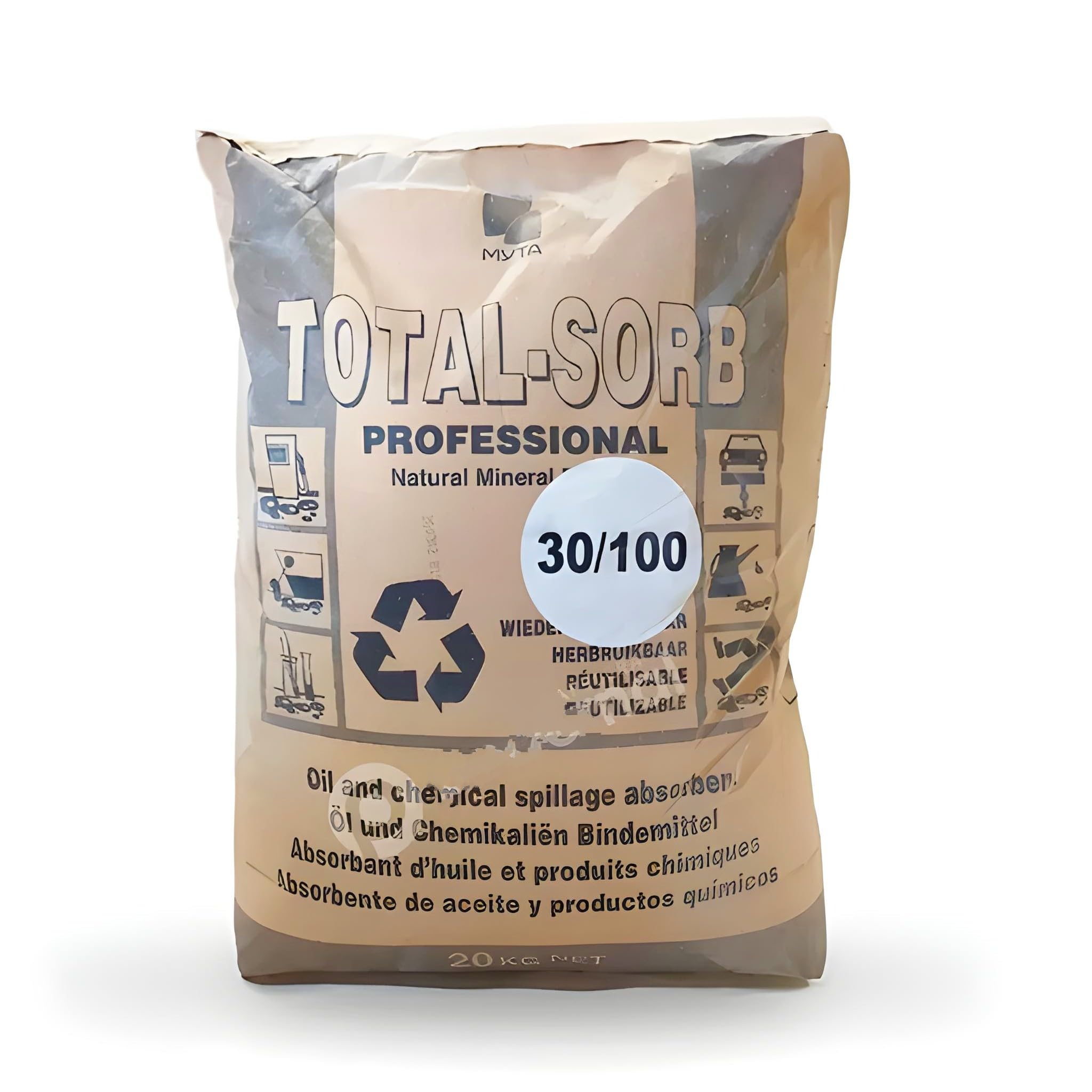 Sepiolita absorbente para industria, talleres, bomberos, mantenimiento de carreteras, mascotas, aditivo piensos compuestos, pinturas y recubrimientos, agricultura. Grano 30/100 (20, Kilogramos)