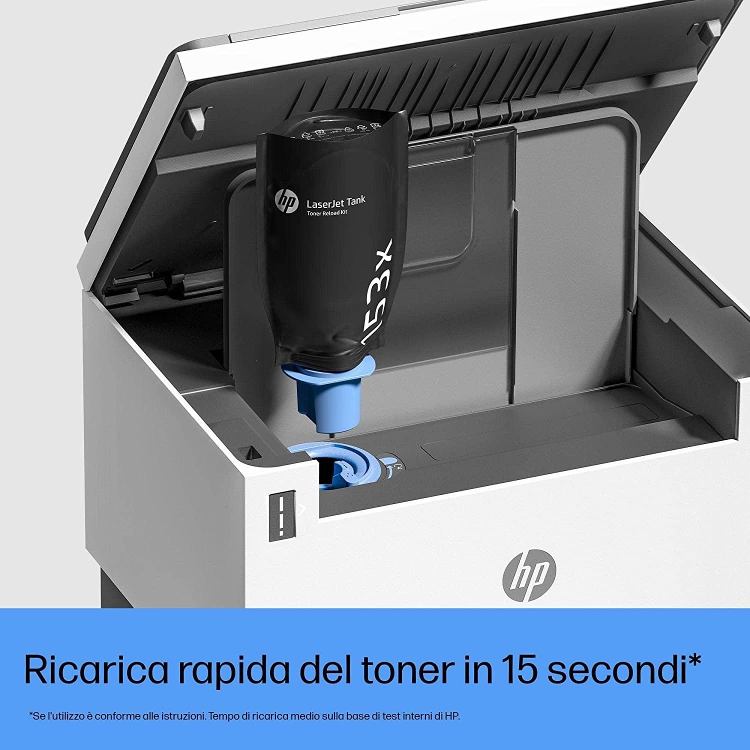 HP Laser Tank 1604w 381L0A Stampante Monocromatica Multifunzione Serbatoio Toner Ricarica Rapida Stampa F/R Manuale 22 ppm 5000 Pagine Scansione A4 Wi-Fi USB Bianca