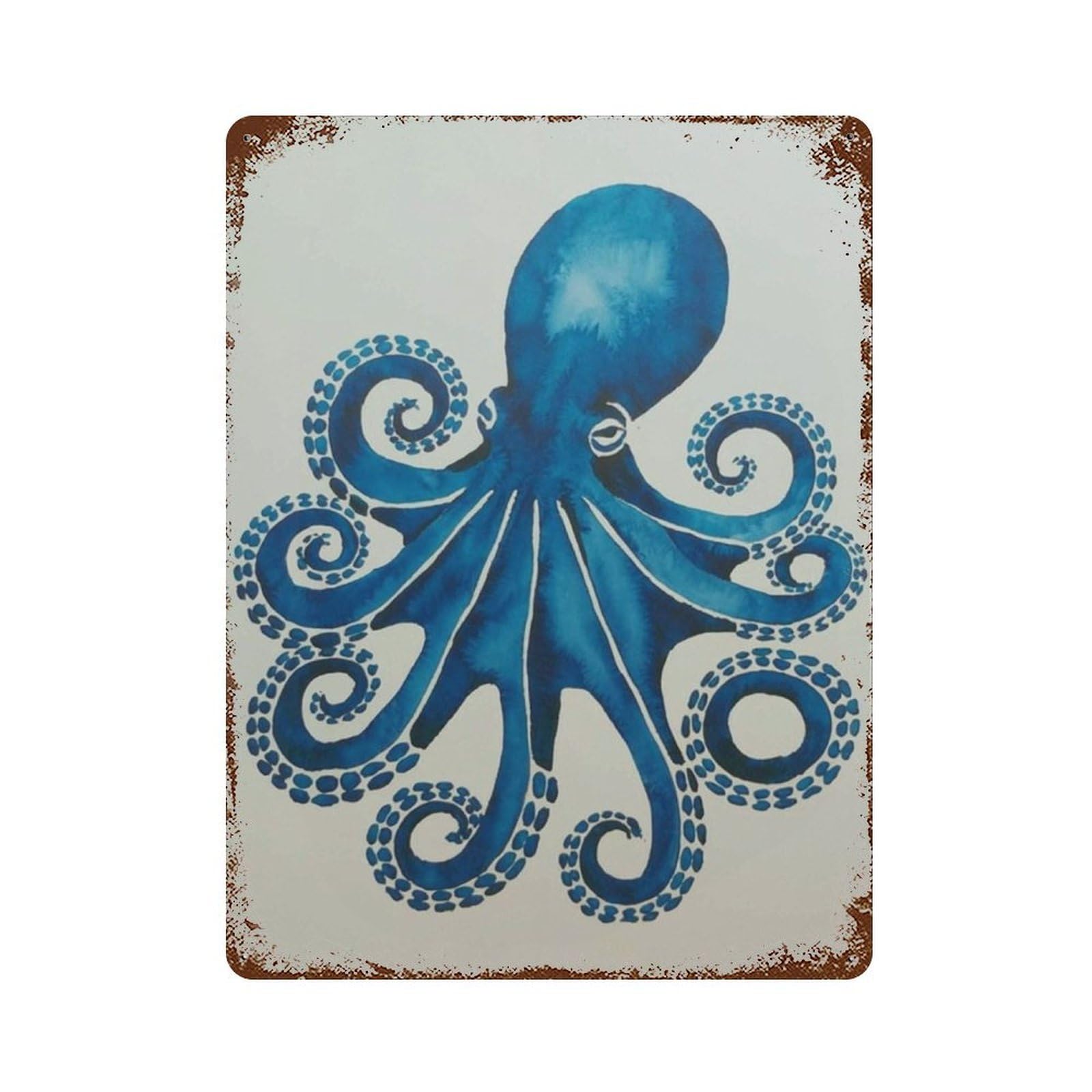 xiaoxiaoshen Blue Octopus – Coastal Ocean Animal Work Nautical Marine Life Painting Sea Creat Wall Decor Art Metal Tin Poster Modern Home Decor Art Home Bar Shop Decorations Vintage Sign 40x30cm