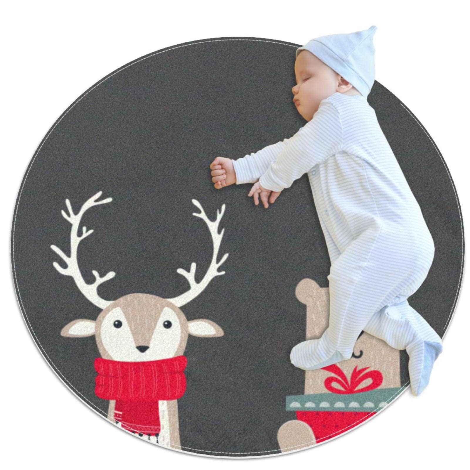 Tapis de salle de bain antidérapant rond 1m motif renne ours polaire lapin