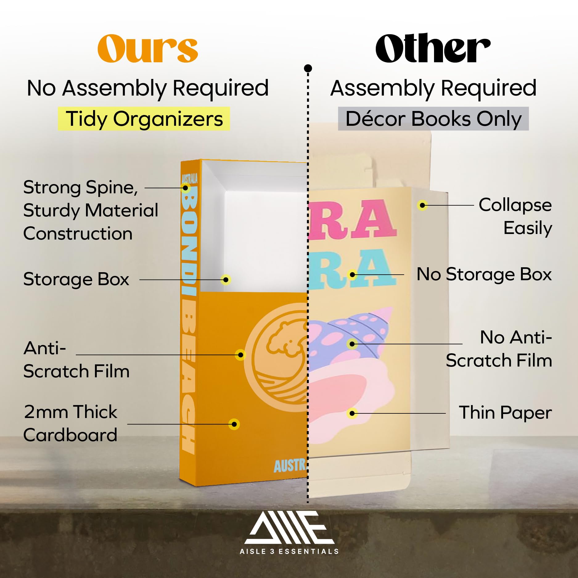 AISLE 3 ESSENTIALS Set of 4 Decorative Storage Books, Aesthetic Hollow for Preppy Room Decor, Bookshelf Decor, and Coffee-Table Books, Decorative Storage Boxes