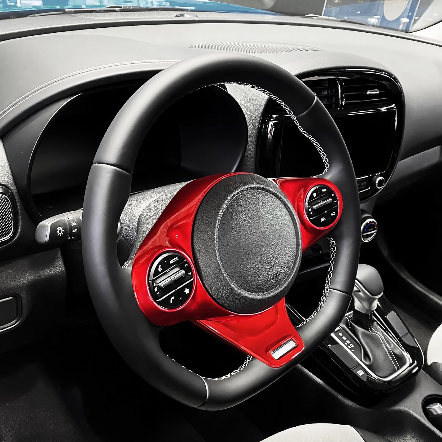 ABS Car Steering Wheel Frame Cover Steering Wheel Button Panel Frame Compatible with Kia Soul GT 2020-2025 Accessories (Glossy Red Style)