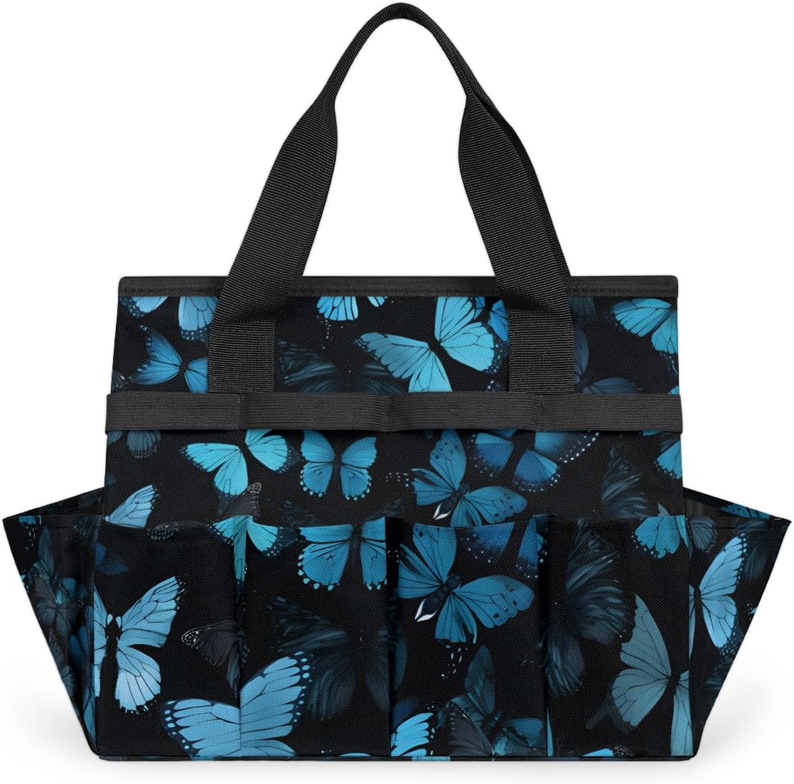 Butterfly Blue Gardening Tool Bag,Heavy Duty Garden Tote Bag,Portable Oxford Gardening Storage Basket Organizer Handbag with Pockets Handle,Hand Tools Gifts for Outdoor Garden Lawn Yard