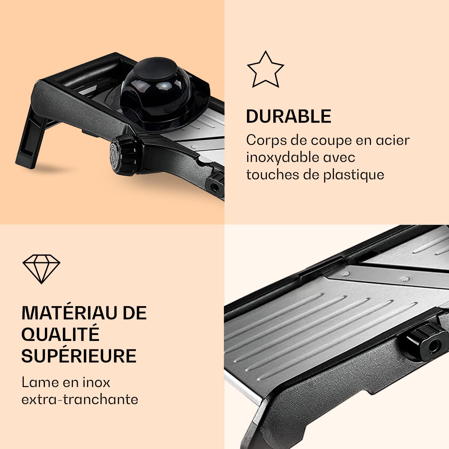 Gramercy Kitchen Co. Mandoline réglable en acier inoxydable Livré avec une paire de gants résistants aux coupures hachoir à légumes hachoir à oignons trancheuse de pommes de terre frites julienne