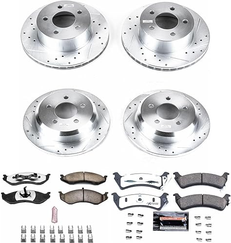 Miniatura 2 de Power Stop Kit de frenos delanteros y traseros para Jeep Grand Cherokee 1993 1994 1995 1996 1997 1998 - Pastillas de freno de cerámica de fibra de