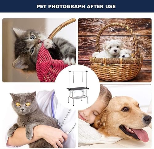 Miniatura 6 de Mesa de aseo para perros de 42 pulgadas, mesa de aseo para mascotas de altura ajustable con reposabrazos, cuerdas y bandeja de malla, adecuada para