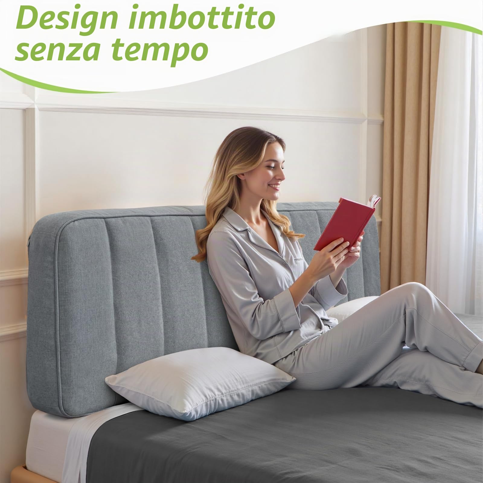 Testiera Capitonnè – Testiera imbottita in lino, montaggio senza utensili, schienale autoportante multiuso, copertura rimovibile e lavabile,183cm,grigio