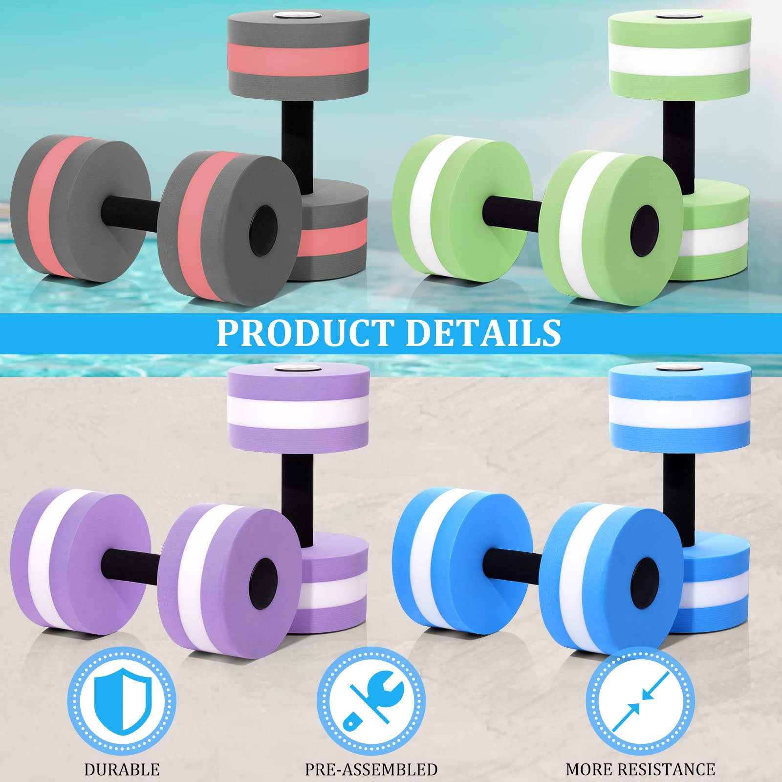 Shappy Wassergewicht, Wasserhanteln, Wasserhanteln, Poolübung, Gewicht, Wasser-Aerobic-Ausrüstung, EVA-Schaumstoff, Hantel-Set, Wasserübungsgerät, Handstange für Fitness, 8 Stück