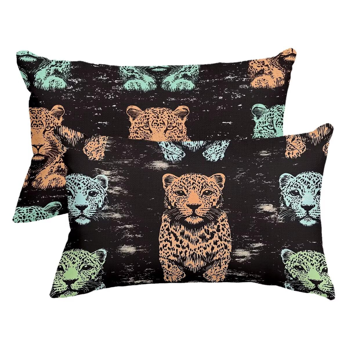 Housse de coussin extérieur imperméable 40x60 cm lot de 2 léopard