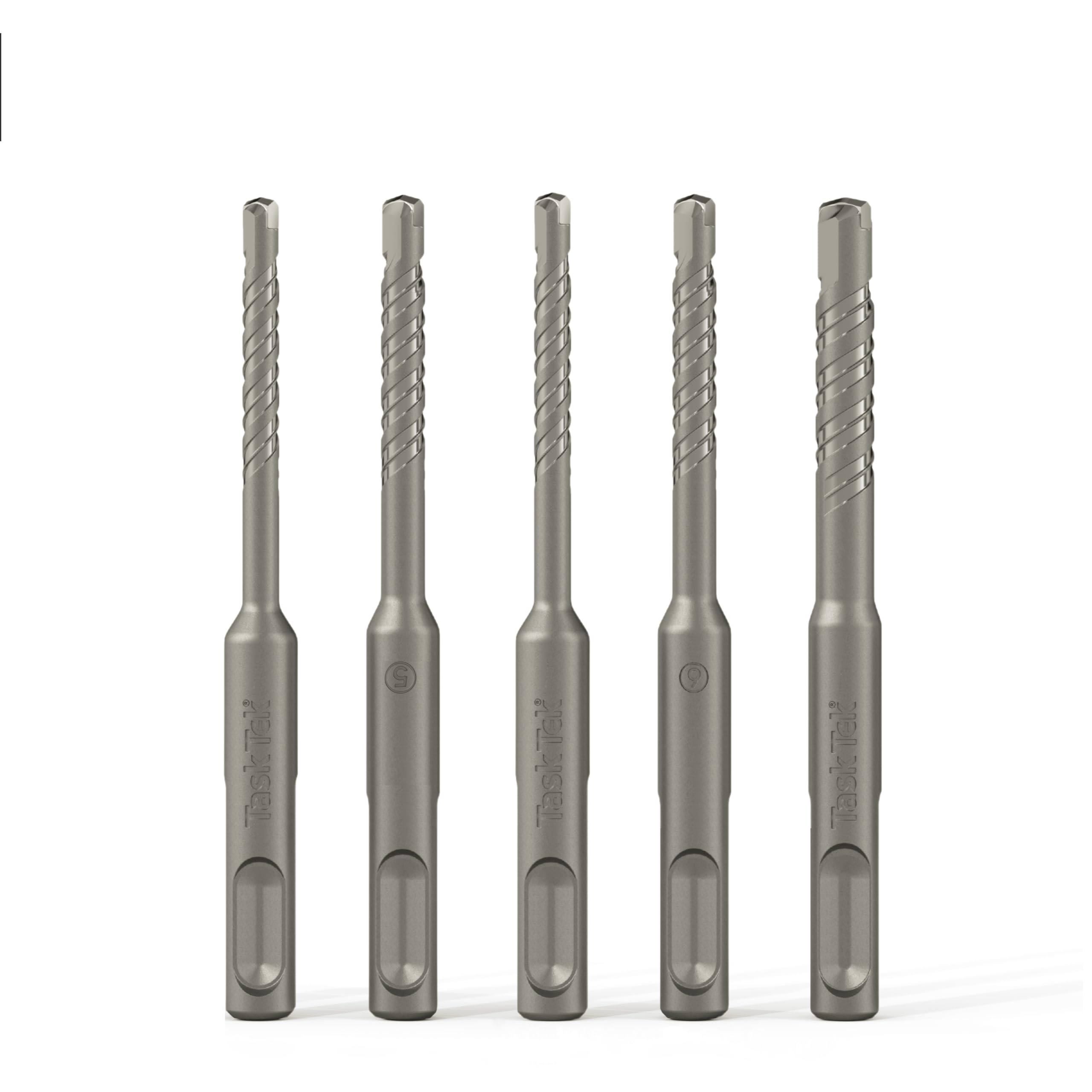 TASKTEK SDS Plus Hammer Drill Bits Set, for Concrete Brick & Masonry, Pack of 5, High-Speed Steel with Tungsten Carbide Tips