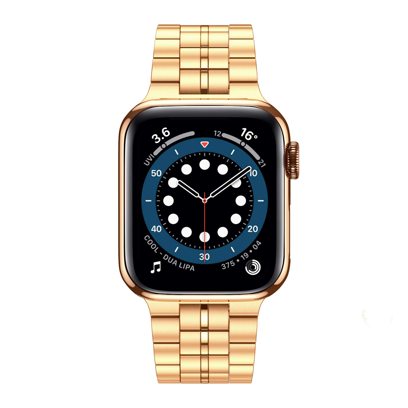 Fitlink Ultra Thin Stainless Steel Metal Wristband Strap for Apple Watch 38/40/41/42/44/45mm, Replacement Bracelet Band Compatible with Apple Watch Series 7/6/5/4/3/2/1/SE(38/40/41mm,Gold)