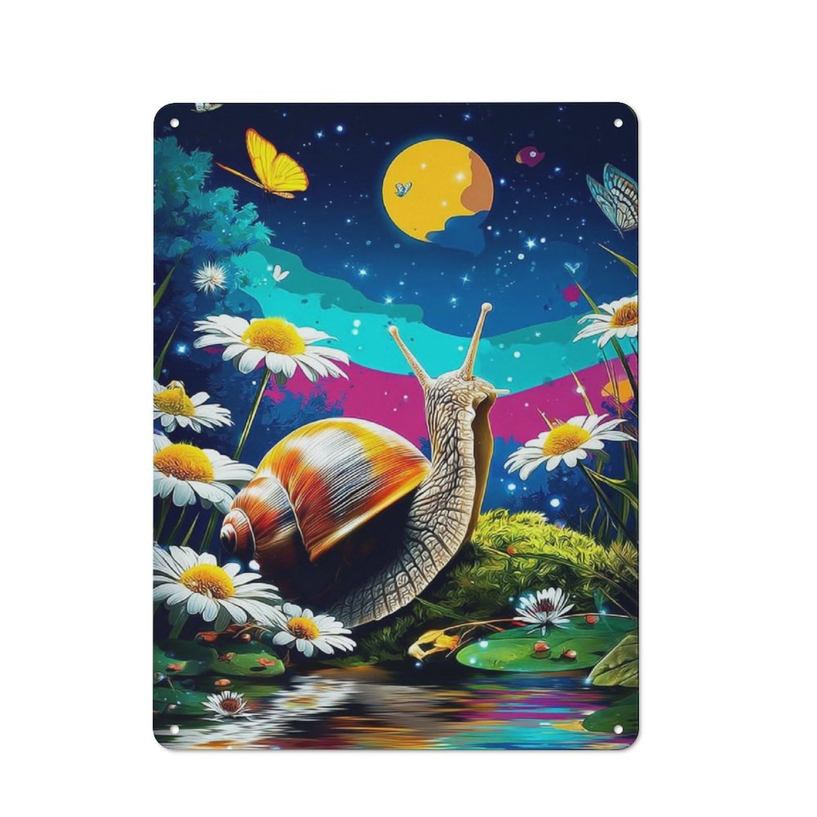 Junmoney Whimsical Night Garden Scene Vintage Tin Sign 40X30cm For Garden Room Or Summerhouse, A Housewarming Gift For Outdoor-Room Decor Collectors