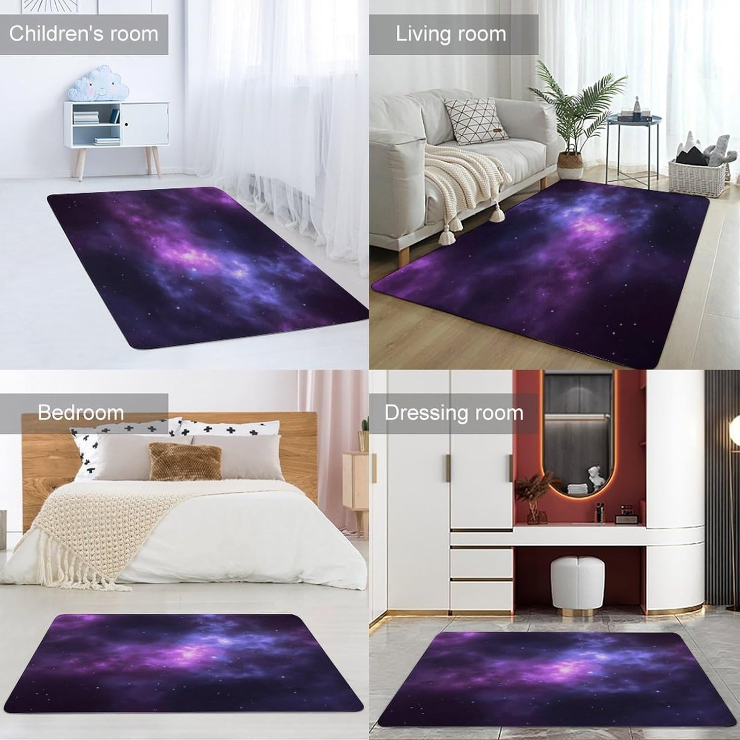 Magic Galaxy Sky Purple Carpet for Living Room,Washable Dining Room Non-Slip Under Table Rug 40“x60”Large Rugs Lndoor Home Decoration Stain Resistant Carpet for Bedroom