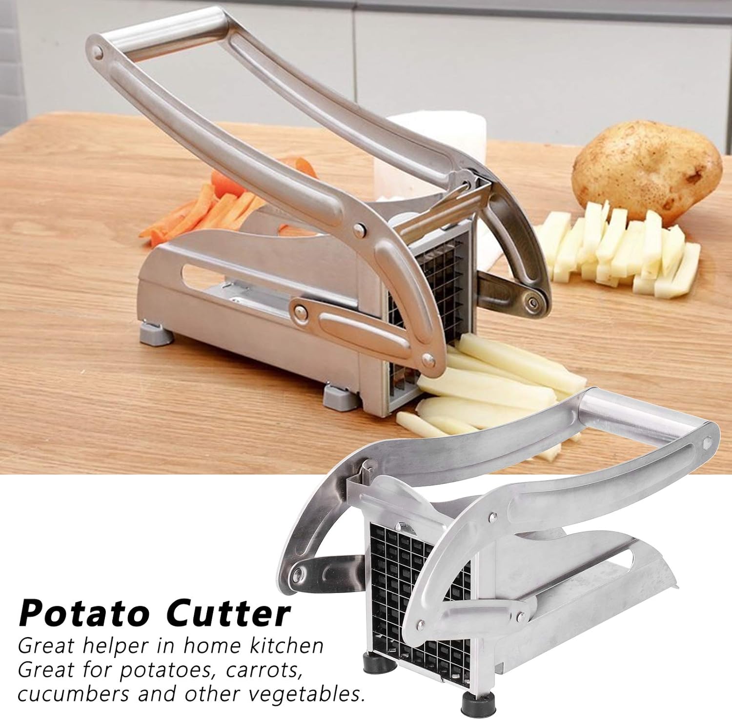Potato Cutter, Potato Chip Chopper French Fry Cutter Stainless Steel Potato Strip Chopper Cutting Machine for Household Kitchen