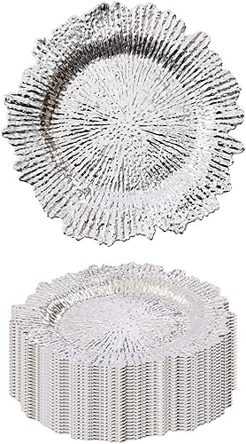 Miniatura 2 de TFCFL Platos de carga redondos de plástico de 13 pulgadas, decoración de platos de arrecife reutilizables, 24 unidades, cargadores de placas,