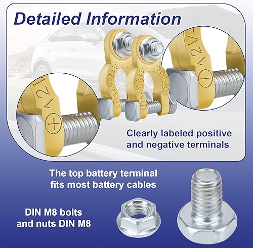 Miniatura 3 de Conectores de terminal de batería 1 par, terminales de poste de batería de latón, adaptador de terminal de batería con almohadilla para