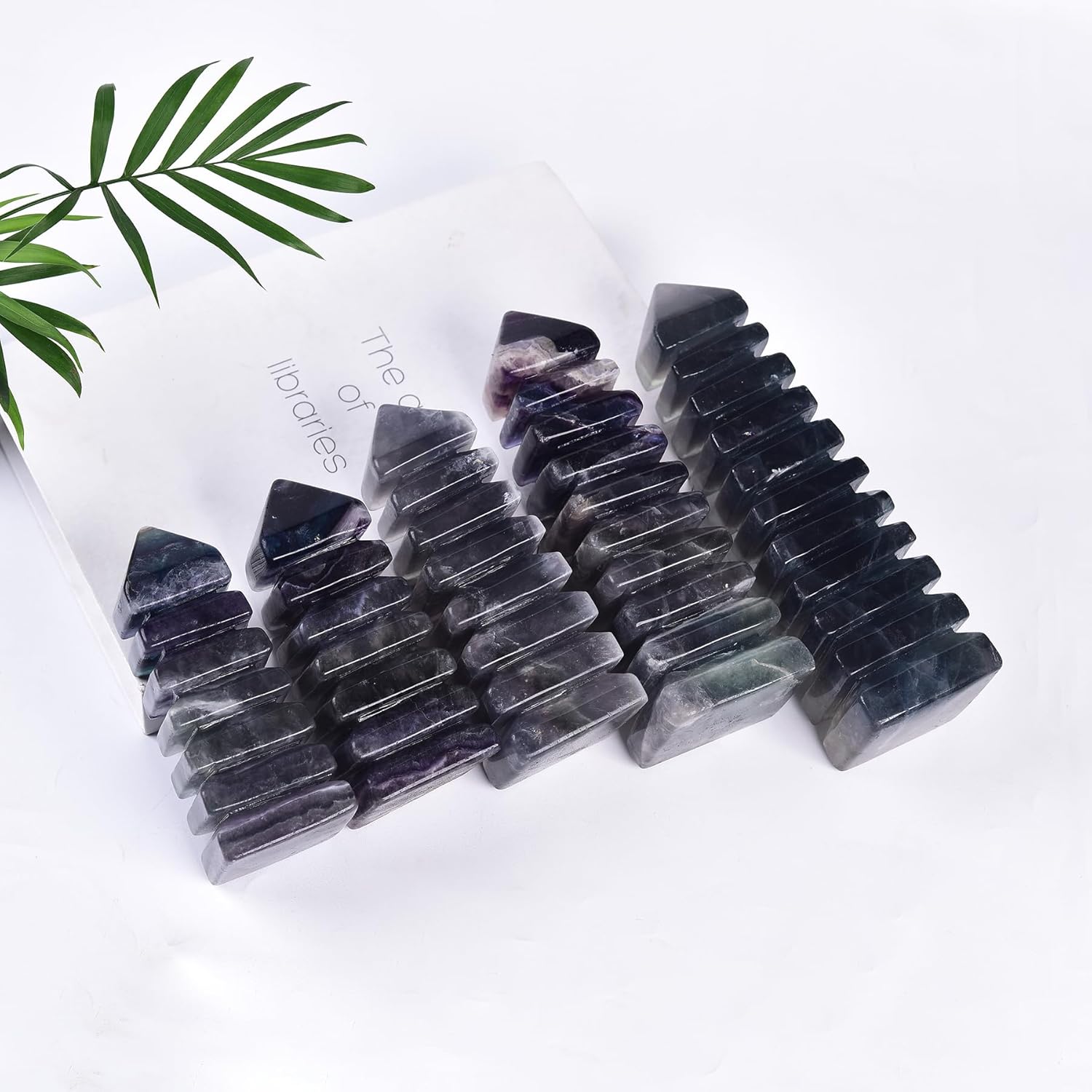 JIC Gem Natural Colorful Fluorite Crystal Carved Tower Multi-Storey Healing Crystal Wenchang Tower Statue Decoration Feng Shui Crystal Tower Collection Meditation Grid(0.8-1.3 lbs)
