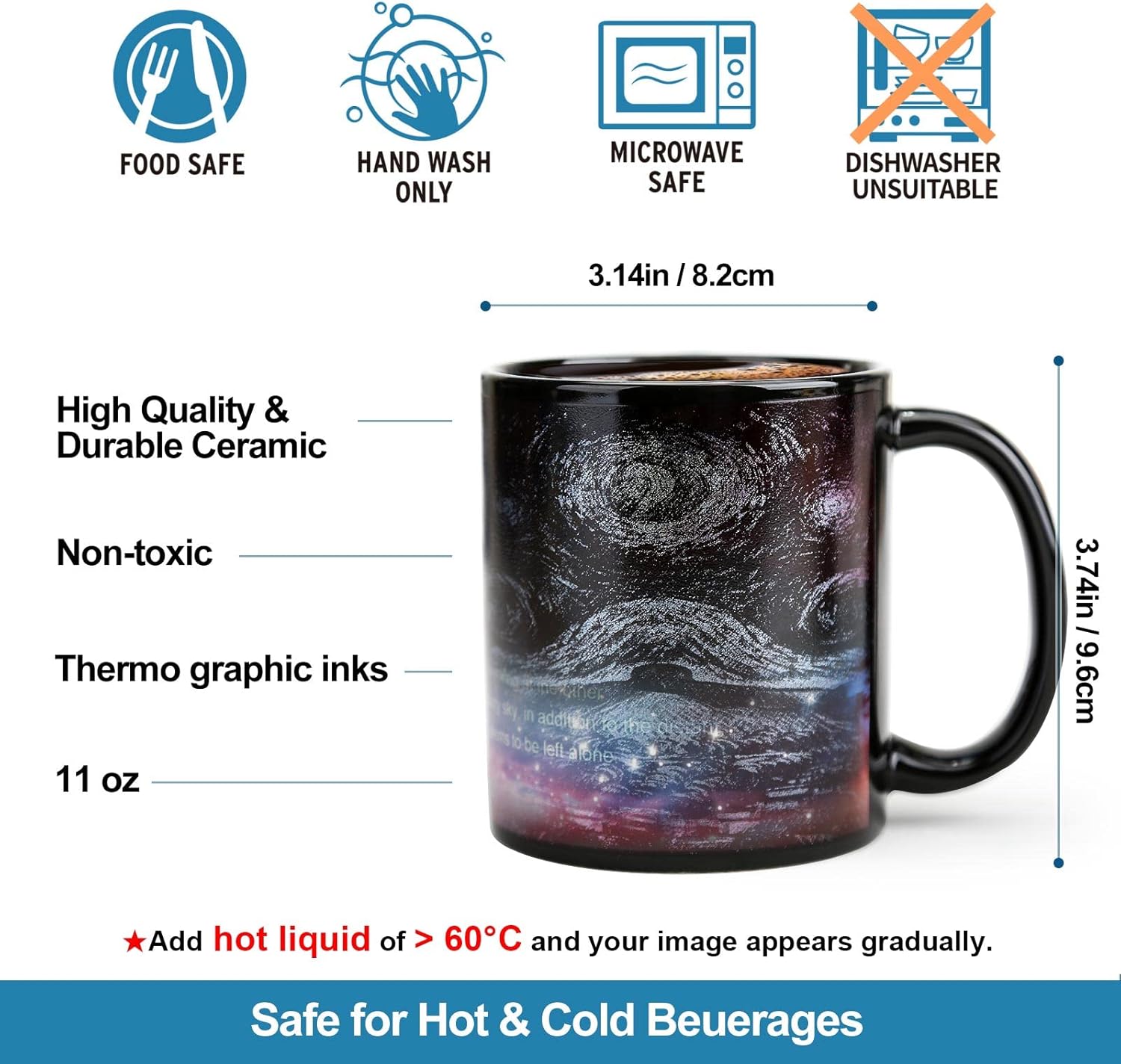 Color Changing Mug 12oz, Ceramic Heated Coffee Mug of Novelty Style, Gift for Family, Friends and Lover (Star Crossing B) - Image 4