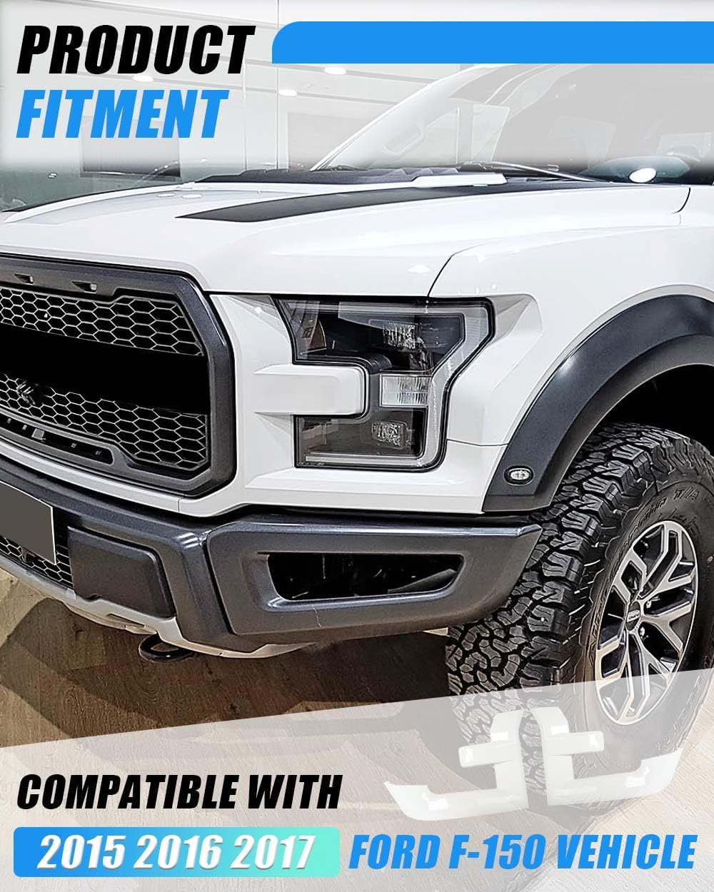 Headlight Trim Bezel Grille Molding Compatible with 2015-2017 Ford F150 Replace for FL3Z17C755AA Oxford White Driver & Passenger Side