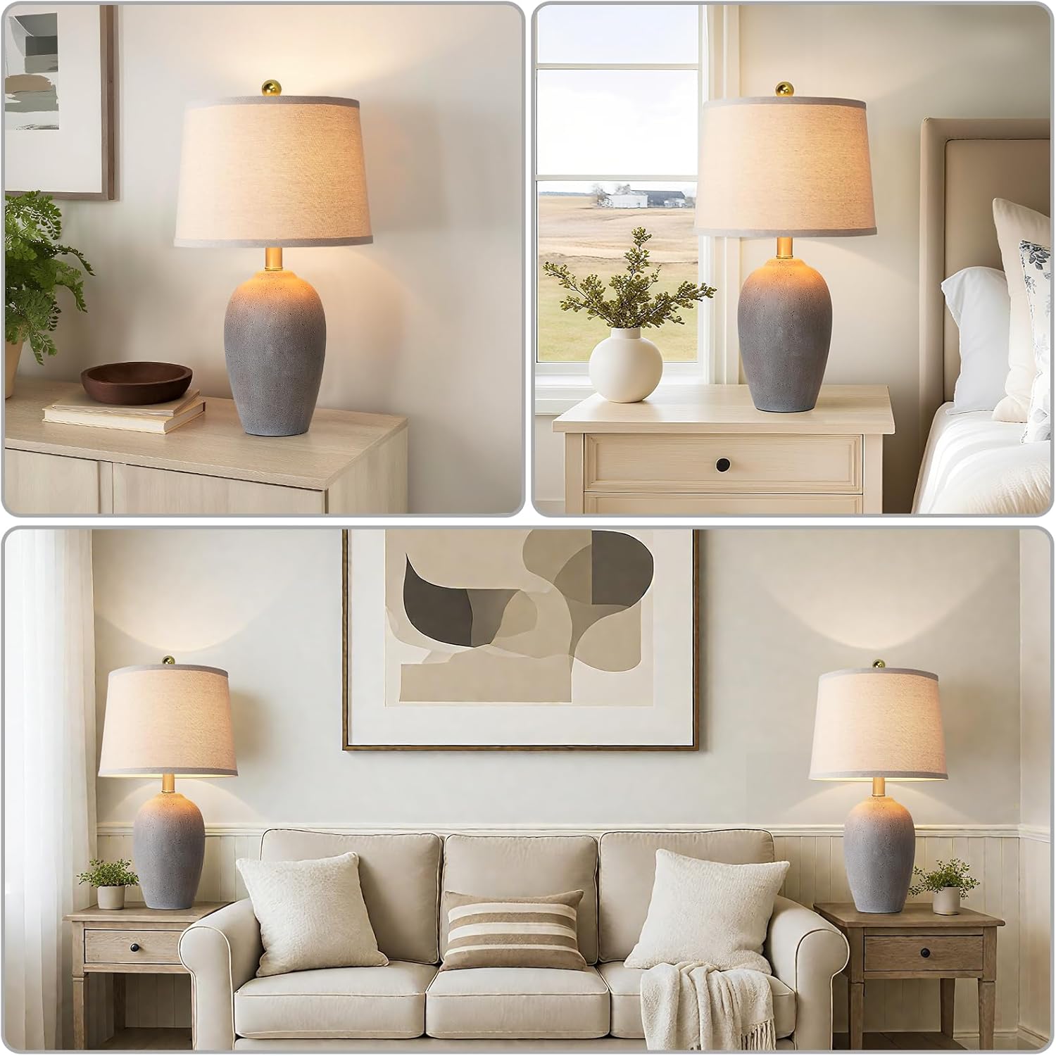 21'' Set of 2 Farmhouse Ceramic Table Lamps for Living Room Bedroom, Nightstand Rustic Brown Desk Lamp for Bedside End Table Entryway, 2 LED Bulbs Included