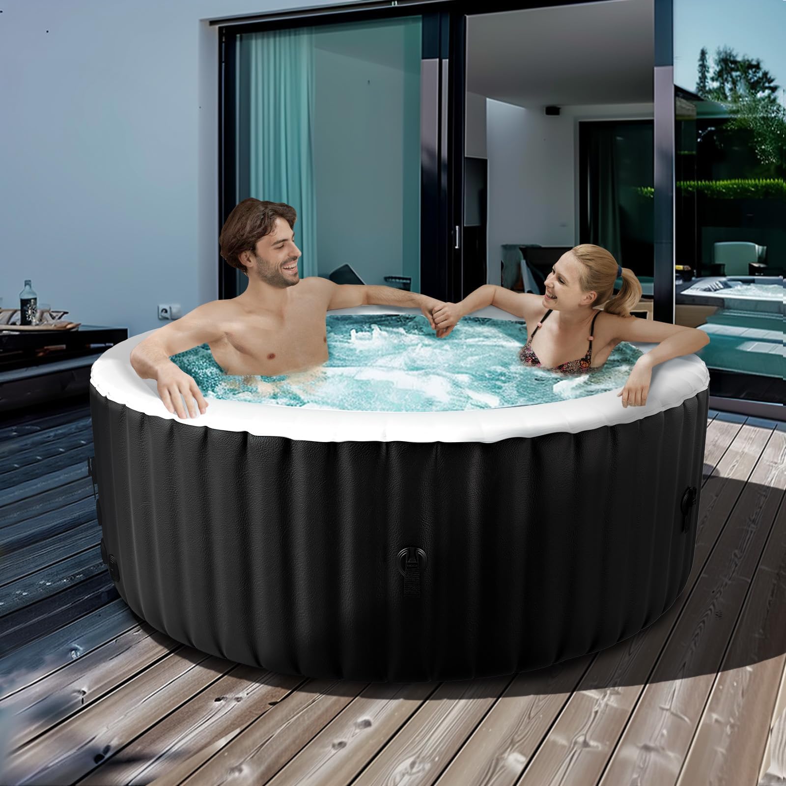 71" X 71" X 25" Hottub, 2-4 Person Inflatable Hot Tub, Portable Blow Up Hot Tub Round Portable Outdoor Spa with 120 Bubble Jets and Heater Pump, Filter