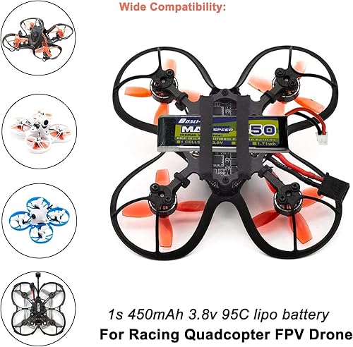 Miniatura 2 de Batería Lipo de 3.8 V 1S 450mAh 95C recargable de alto rendimiento con enchufe JST-PH2.0 para Emax Tiny Whoop Micro Quads FPV Racing Drone (4