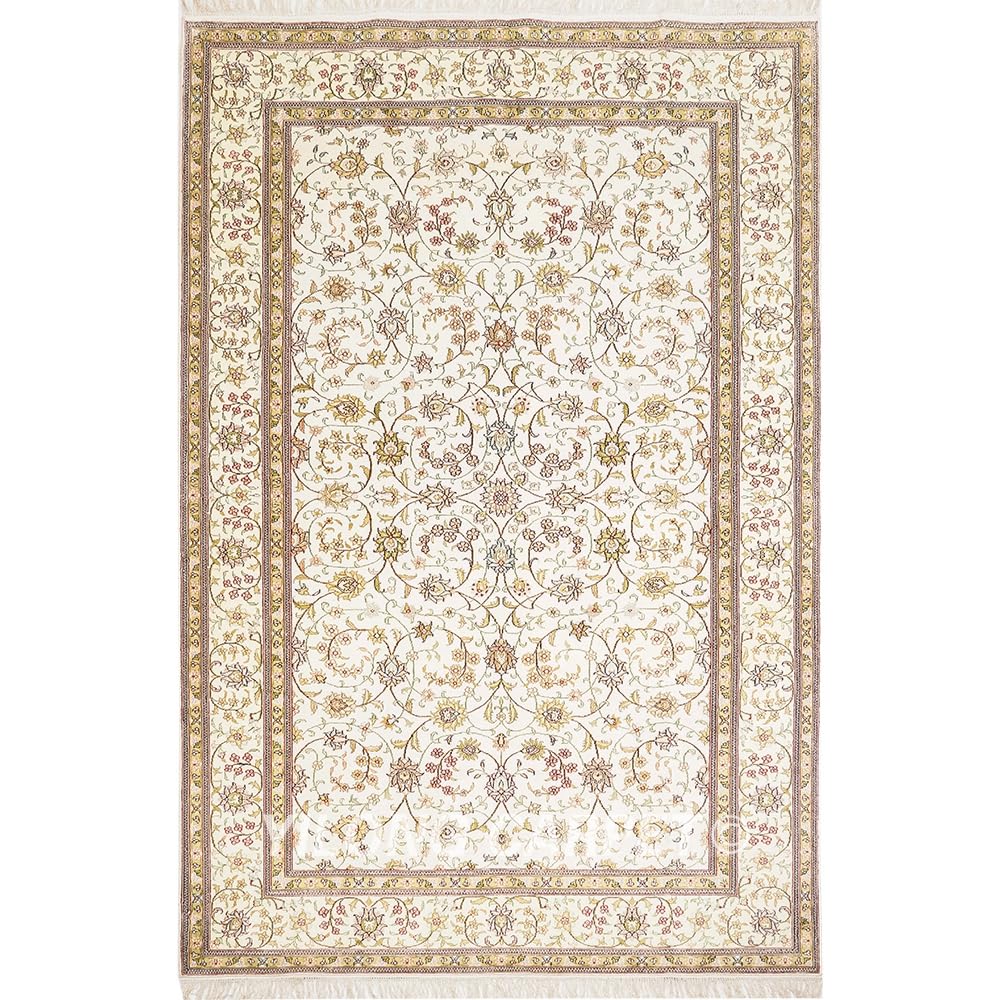Yilong Carpet 6x9ft Flowers Silk Area Rug Hand-Knotted Dining Room Carpet YJH206AB