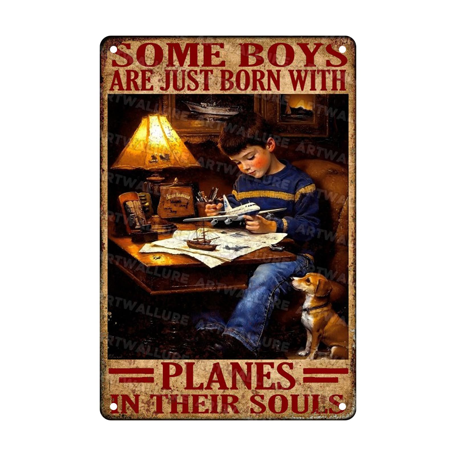 Anceky Retro Metal Tin Sign Some Boys Are Just Born With Planes Metal Sign Retro Wall Decor For Farmhouse Bar Cafe Kitchen Backyard Window 12×16 Inch
