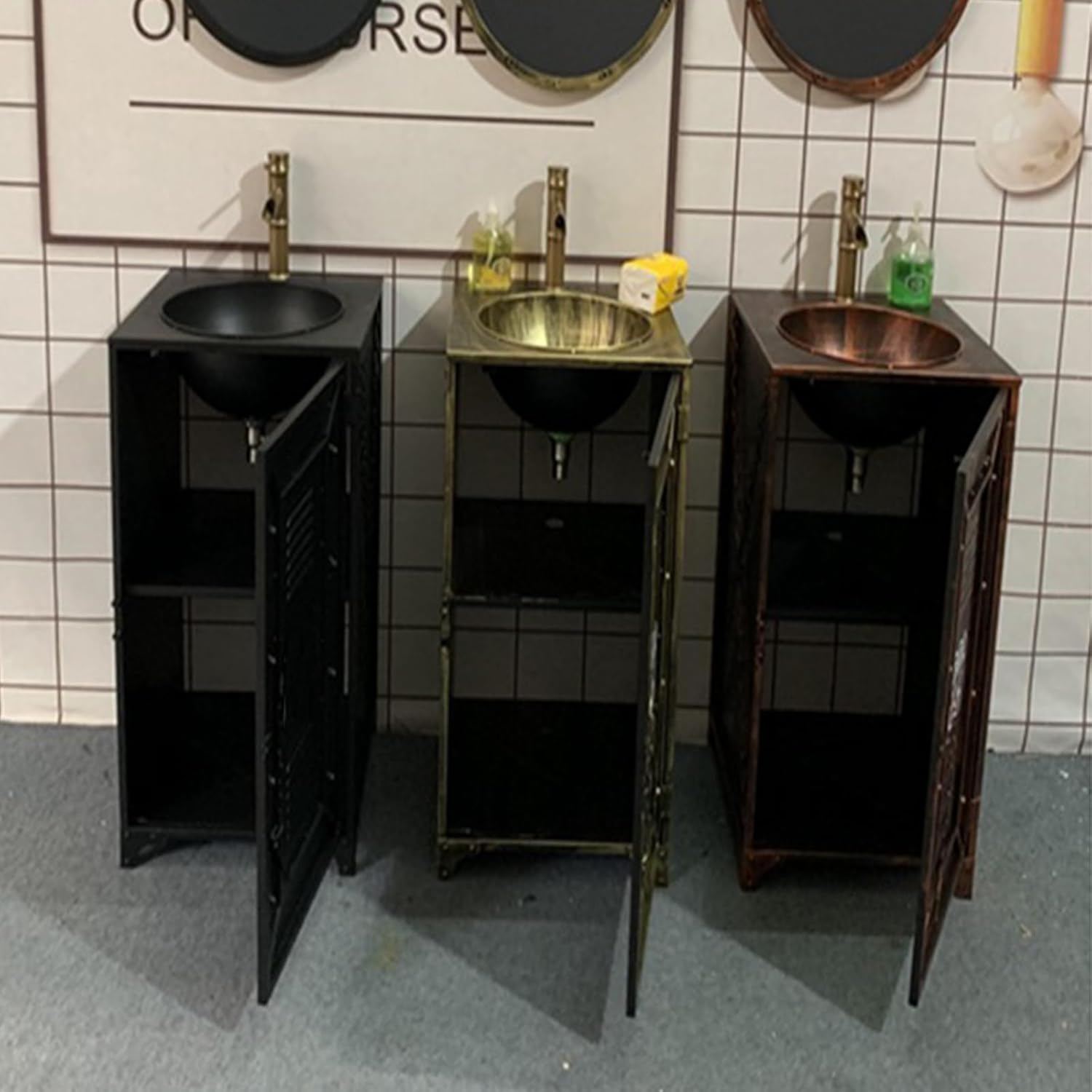 Retro Column Washstand Sink, Modern Bathroom Basin Sink, Wrought Iron Bathroom Sink, Pedestal Bathroom Sink Hand Wash Sink for Indoor and Outdoor,B