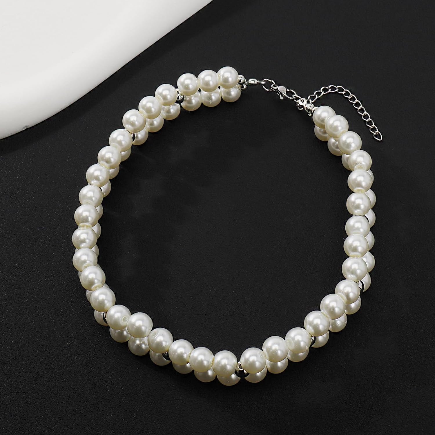 Bocar Gothic Cross Layered Pearl Necklace Chunky Statement Stacked Necklace Y2K Silver Layered Necklace for Women (NK-10769) - Image 7